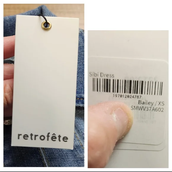 Retrofete Sibi dress Bailey distressed denim mini jean puff sleeves women's xs - Picture 11 of 17